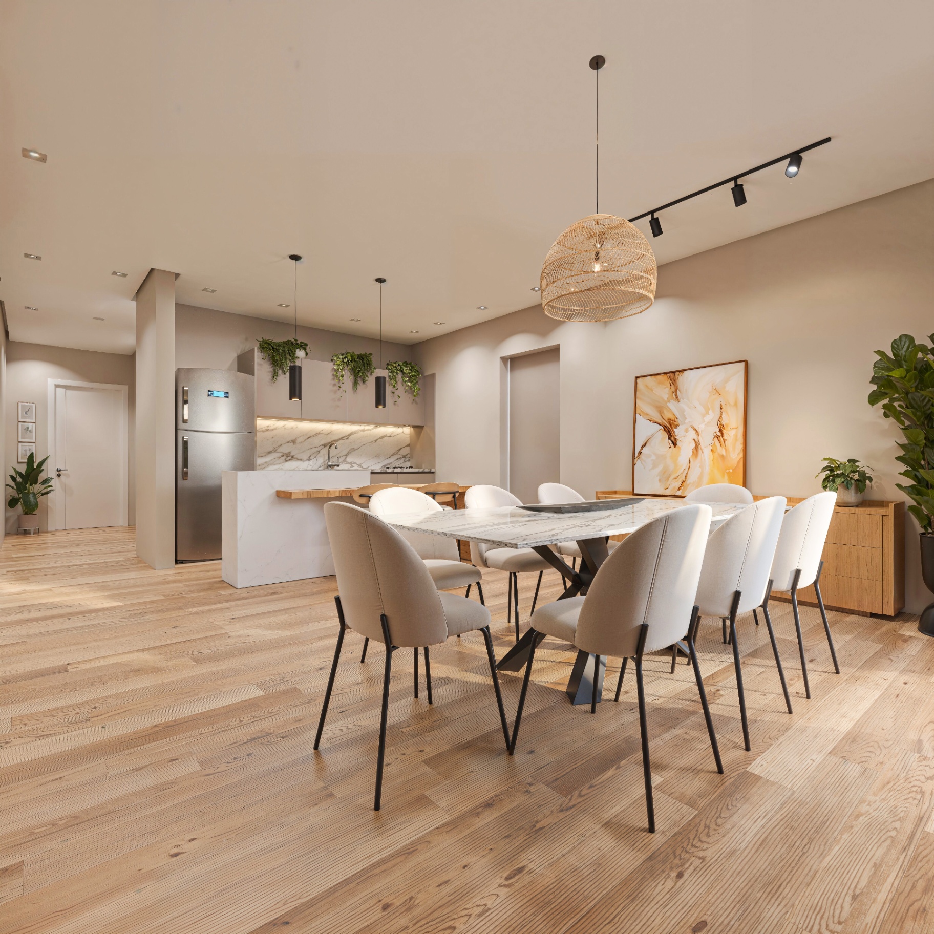 Sala de jantar e cozinha interior — T3